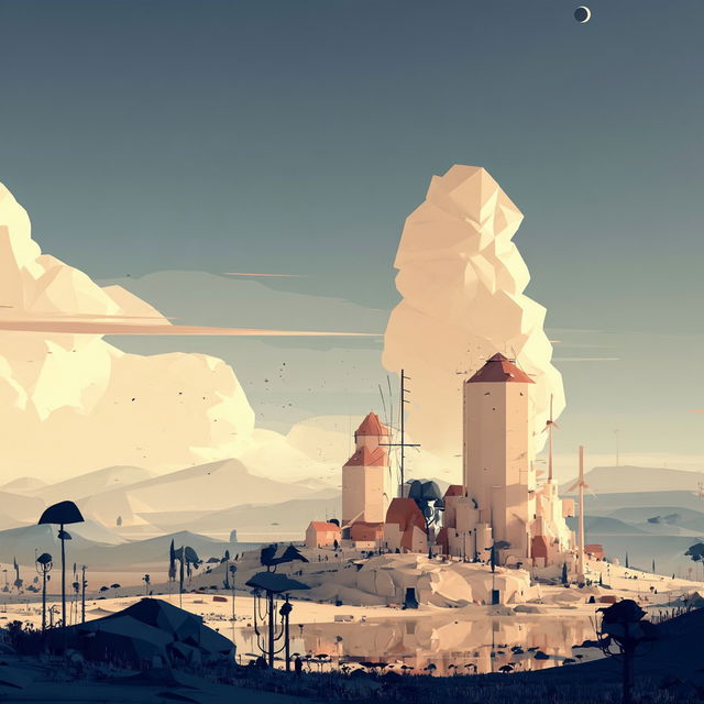 Citadel of Flat Light style, Midjourney V8.2, render 2 of 4