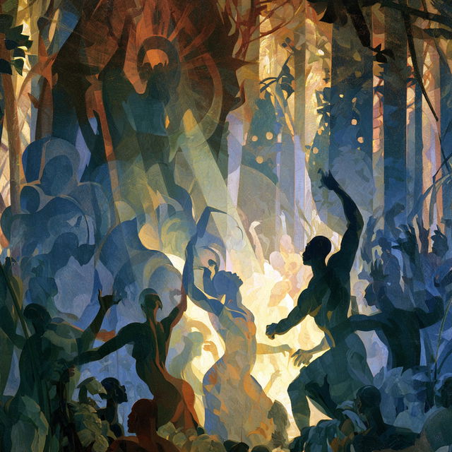Aaron Douglas style, Midjourney V8.2, render 4 of 4