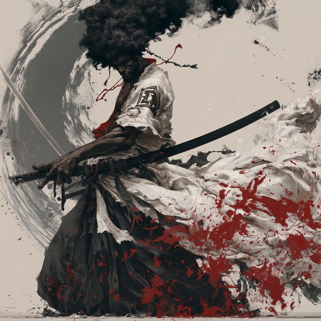 Afro Samurai style, Midjourney V8.2, render 1 of 4