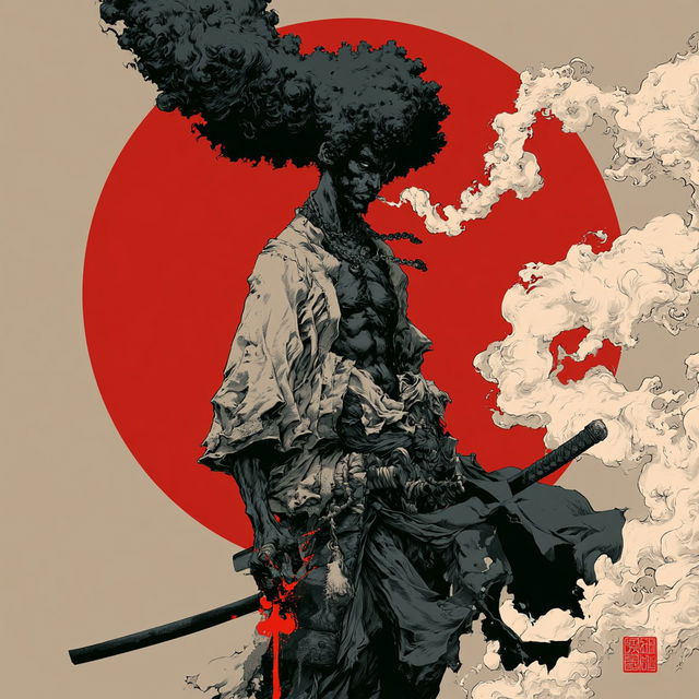 Afro Samurai style, Midjourney V8.2, render 3 of 4