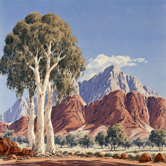 Albert Namatjira style, Midjourney V8.2, render 1 of 4