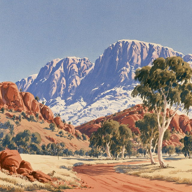 Albert Namatjira style, Midjourney V8.2, render 4 of 4