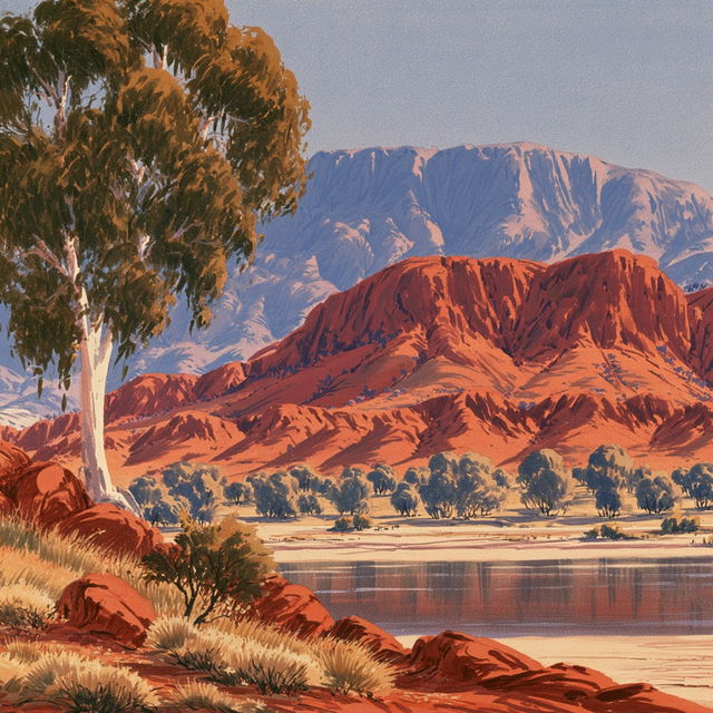 Albert Namatjira style, Midjourney V8.2, render 3 of 4