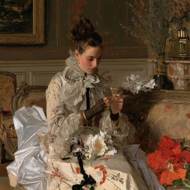 Alfred Stevens style, Midjourney V8.2, render 1 of 4