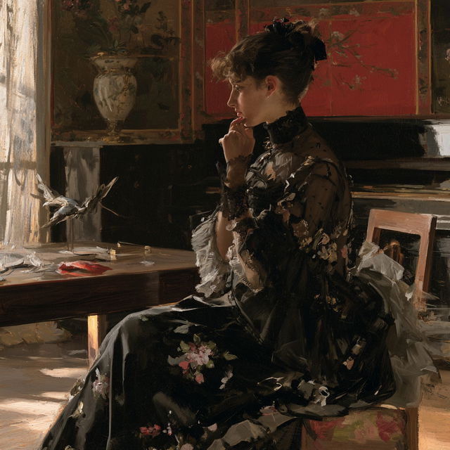 Alfred Stevens style, Midjourney V8.2, render 3 of 4