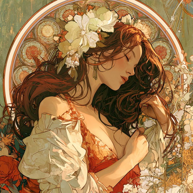 Alphonse Mucha style, Midjourney V8.2, render 4 of 4