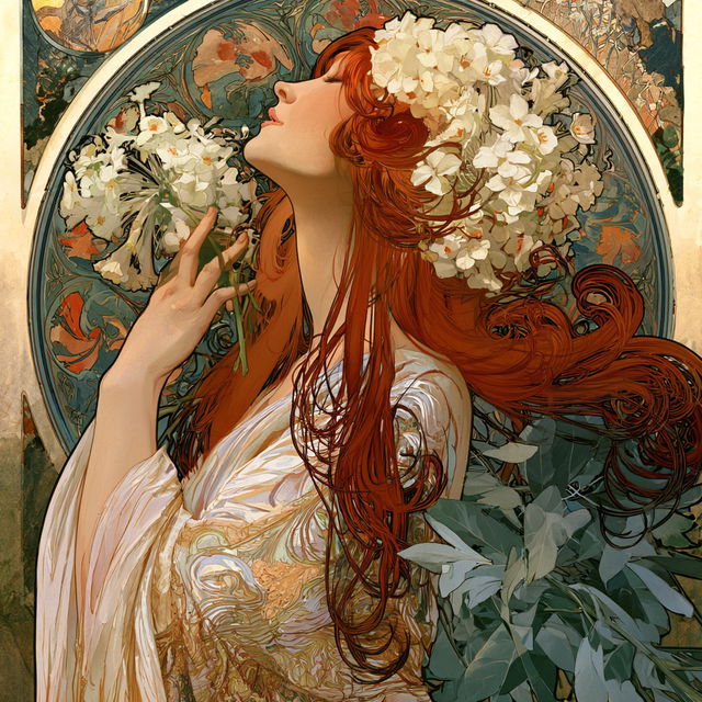 Alphonse Mucha style, Midjourney V8.2, render 3 of 4