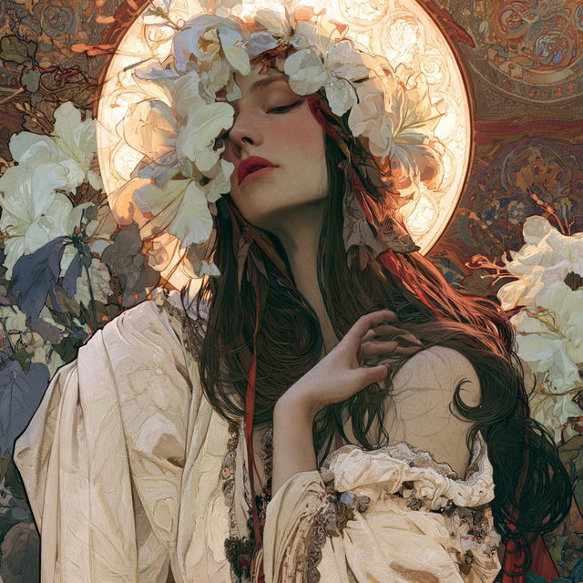 Alphonse Mucha style, Midjourney V8.2, render 1 of 4