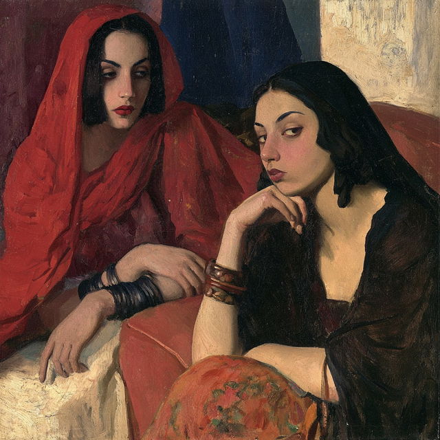 Amrita Sher-Gil style, Midjourney V8.2, render 2 of 4