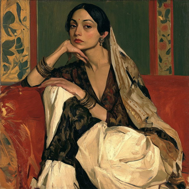 Amrita Sher-Gil style, Midjourney V8.2, render 4 of 4