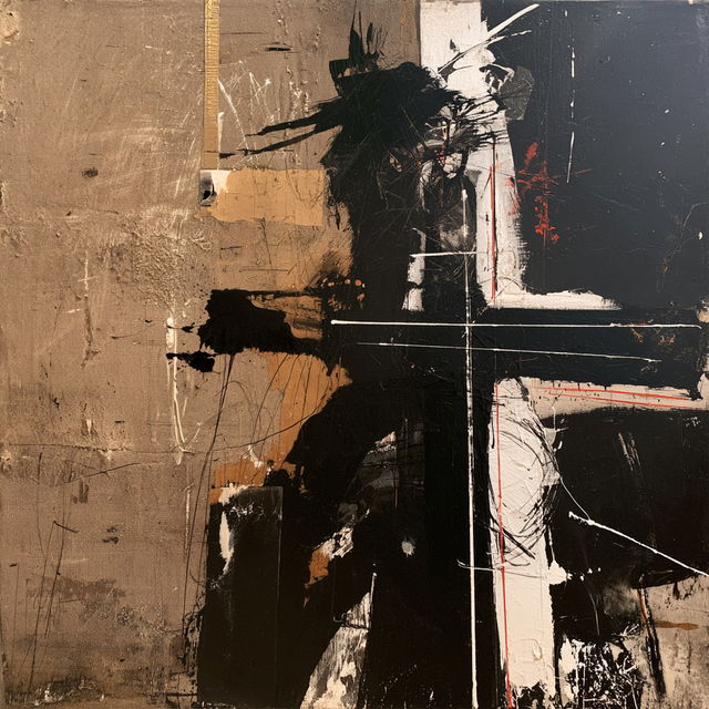 Antoni Tapies style, Midjourney V8.2, render 4 of 4