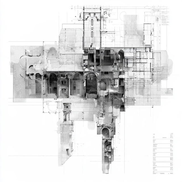 Architectural plan style, Midjourney V8.2, render 2 of 4