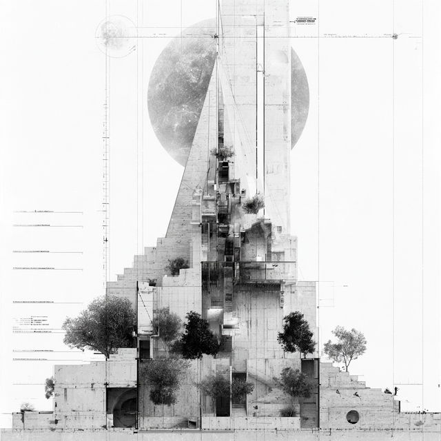 Architectural plan style, Midjourney V8.2, render 4 of 4