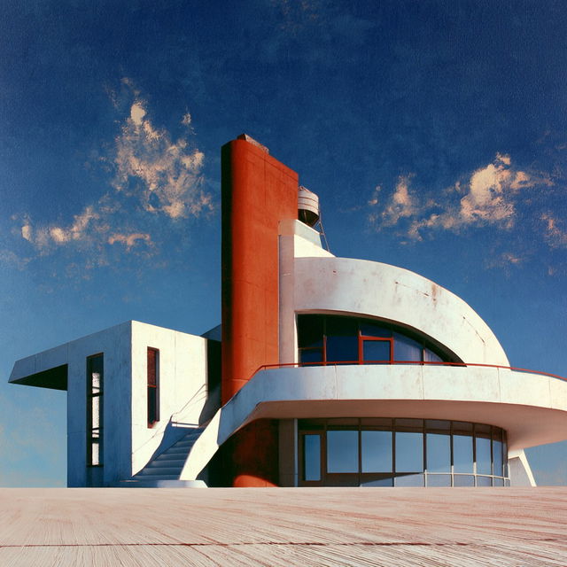 Art Moderne architecture style, Midjourney V8.2, render 2 of 4
