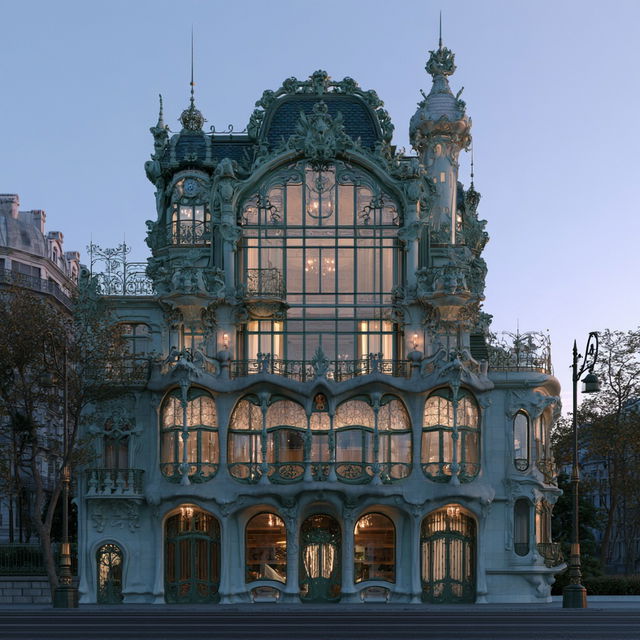 Art Nouveau architecture style, Midjourney V8.2, render 2 of 4