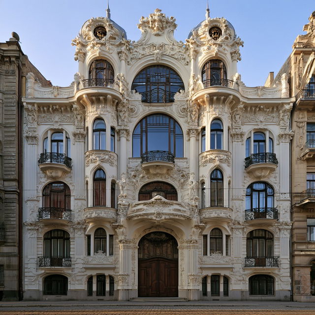 Art Nouveau architecture style, Midjourney V8.2, render 1 of 4
