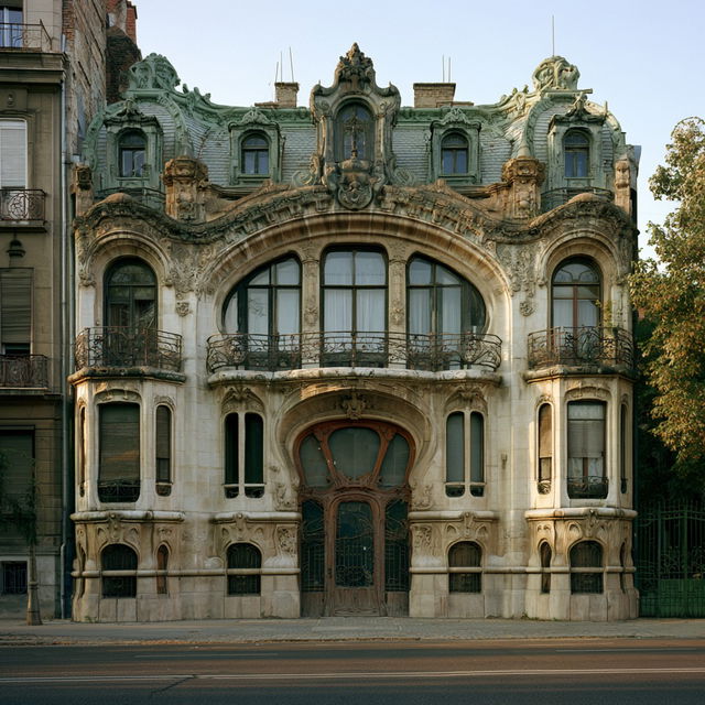 Art Nouveau architecture style, Midjourney V8.2, render 3 of 4