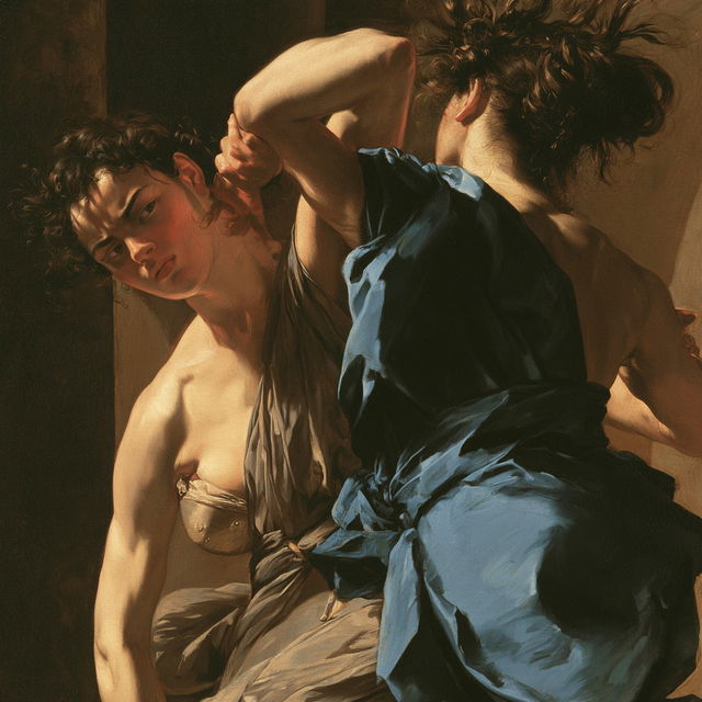Artemisia Gentileschi style, Midjourney V8.2, render 4 of 4