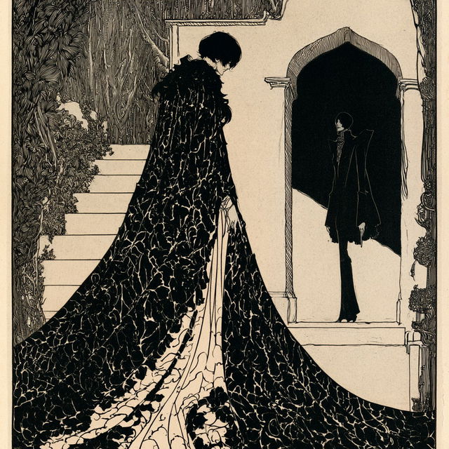 Aubrey Beardsley style, Midjourney V8.2, render 4 of 4