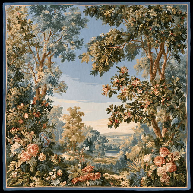 Aubusson tapestry style, Midjourney V8.2, render 1 of 4