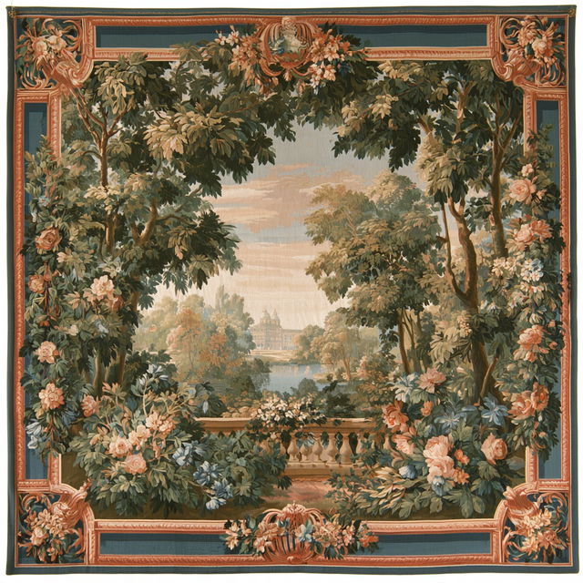 Aubusson tapestry style, Midjourney V8.2, render 4 of 4