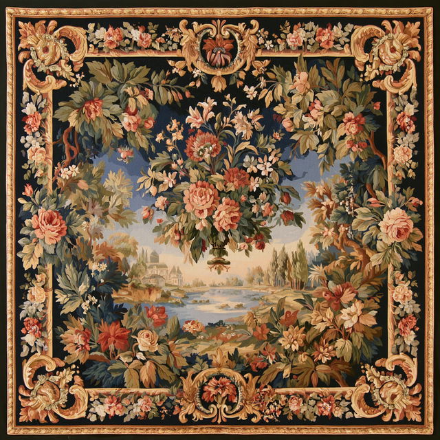 Aubusson tapestry style, Midjourney V8.2, render 3 of 4
