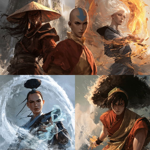 Avatar the Last Airbender style, Midjourney V8.2, render 2 of 4