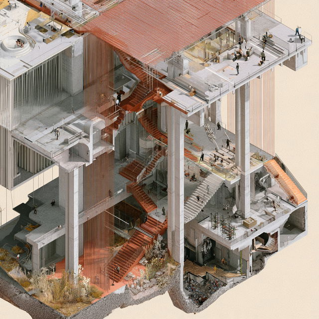 Axonometric view style, Midjourney V8.2, render 2 of 4