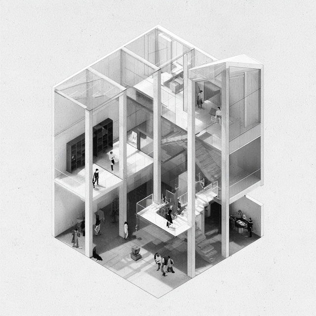 Axonometric view style, Midjourney V8.2, render 1 of 4