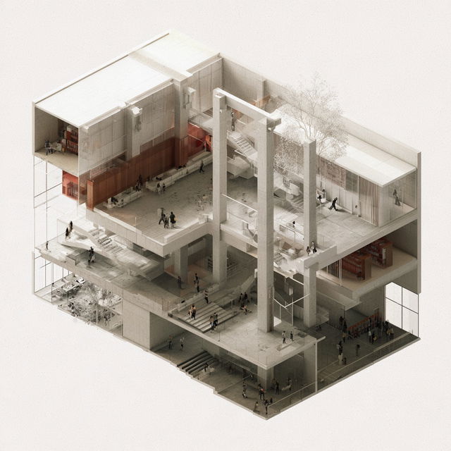 Axonometric view style, Midjourney V8.2, render 4 of 4