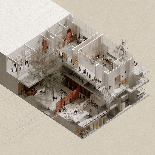 Axonometric view style, Midjourney V8.2, render 3 of 4