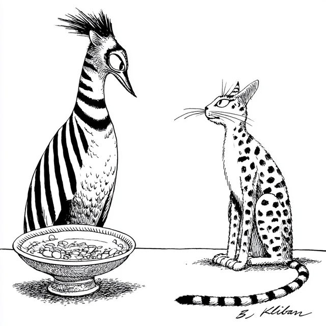 B. Kliban style, Midjourney V8.2, render 1 of 4