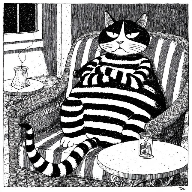 B. Kliban style, Midjourney V8.2, render 3 of 4