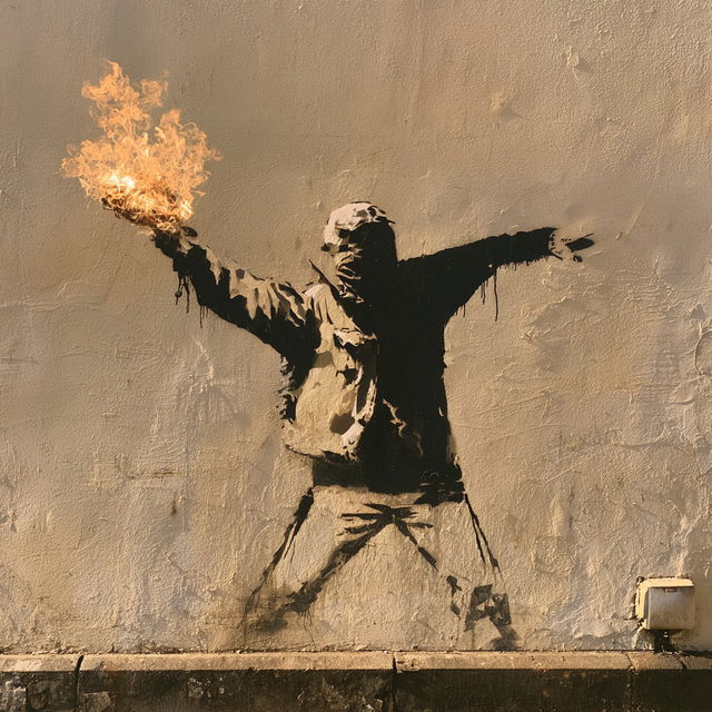 Banksy style, Midjourney V8.2, render 1 of 4
