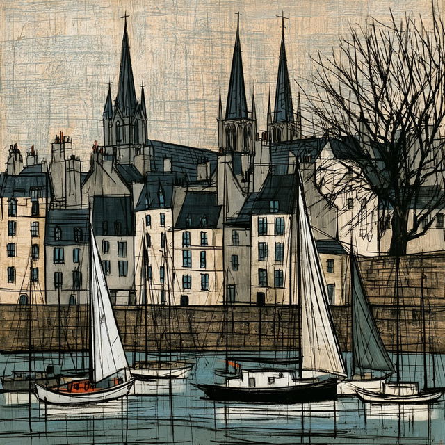 Bernard Buffet style, Midjourney V8.2, render 3 of 4