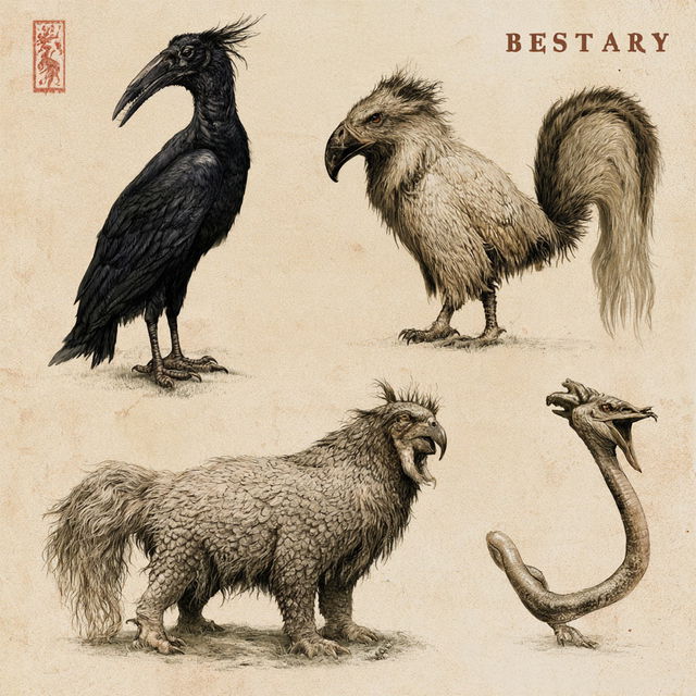 Bestiary style, Midjourney V8.2, render 1 of 4
