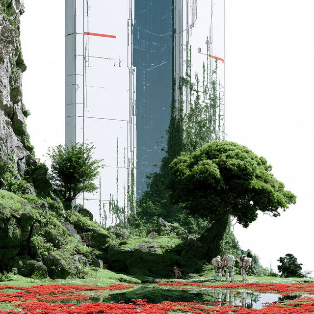 Chromefall Terraces style, Midjourney V8.2, render 1 of 4