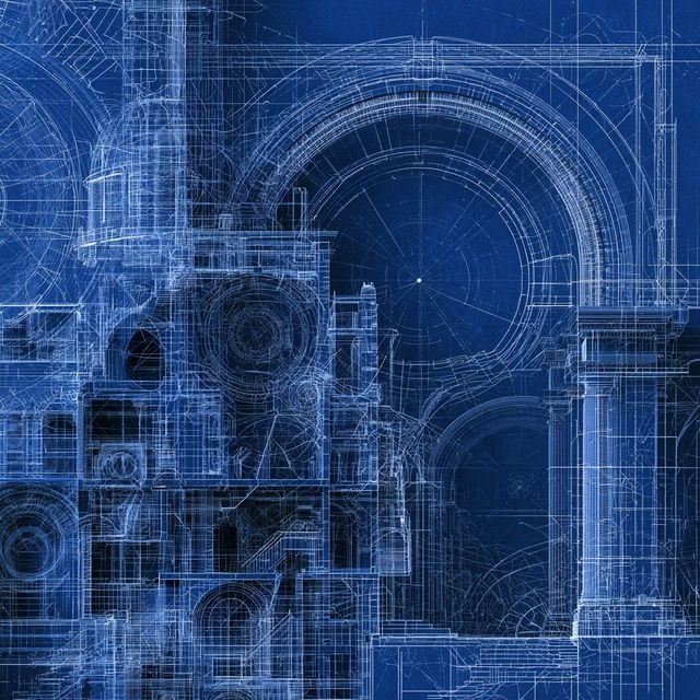 Blueprint style, Midjourney V8.2, render 2 of 4