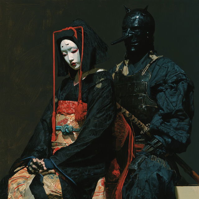Bunraku style, Midjourney V8.2, render 2 of 4