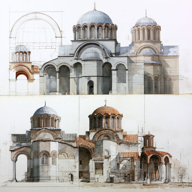 Byzantine architecture style, Midjourney V8.2, render 2 of 4