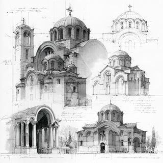 Byzantine architecture style, Midjourney V8.2, render 1 of 4