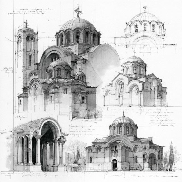 Byzantine architecture style, Midjourney V8.2, render 1 of 4