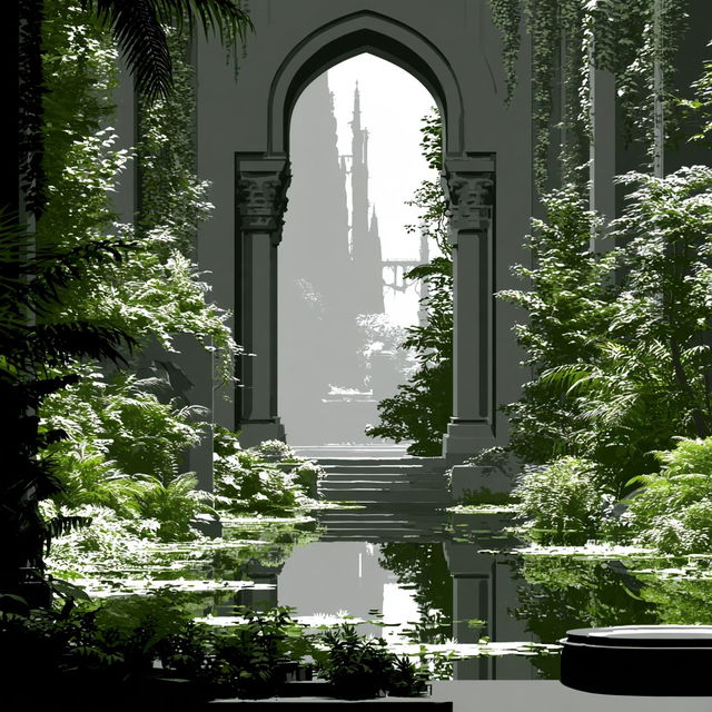 Courtyard Silhouette style, Midjourney V8.2, render 3 of 4
