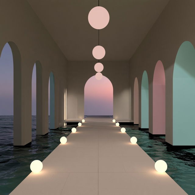 Colonnade Midway style, Midjourney V8.2, render 1 of 4