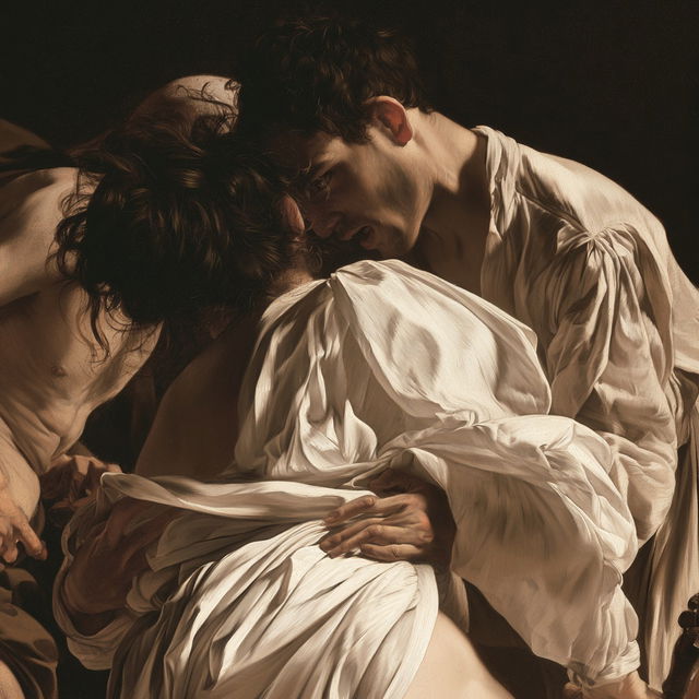 Caravaggio style, Midjourney V8.2, render 1 of 4