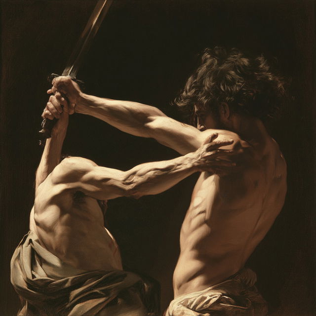 Caravaggio style, Midjourney V8.2, render 4 of 4
