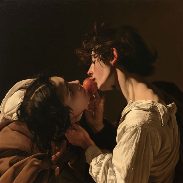 Caravaggio style, Midjourney V8.2, render 3 of 4