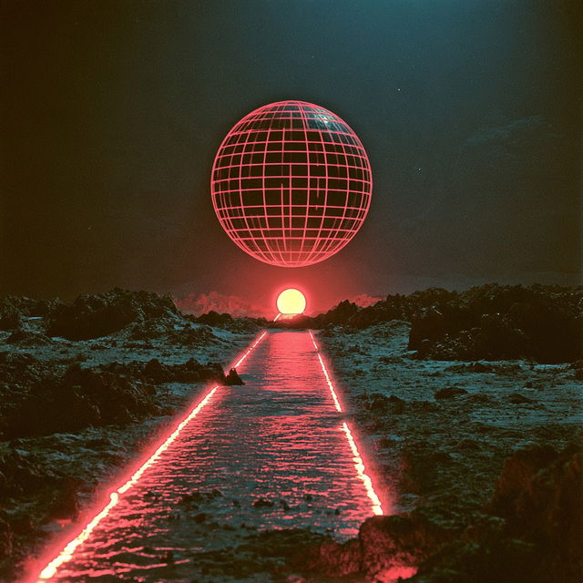 Vaporchrome Frontier style, Midjourney V8.2, render 3 of 4