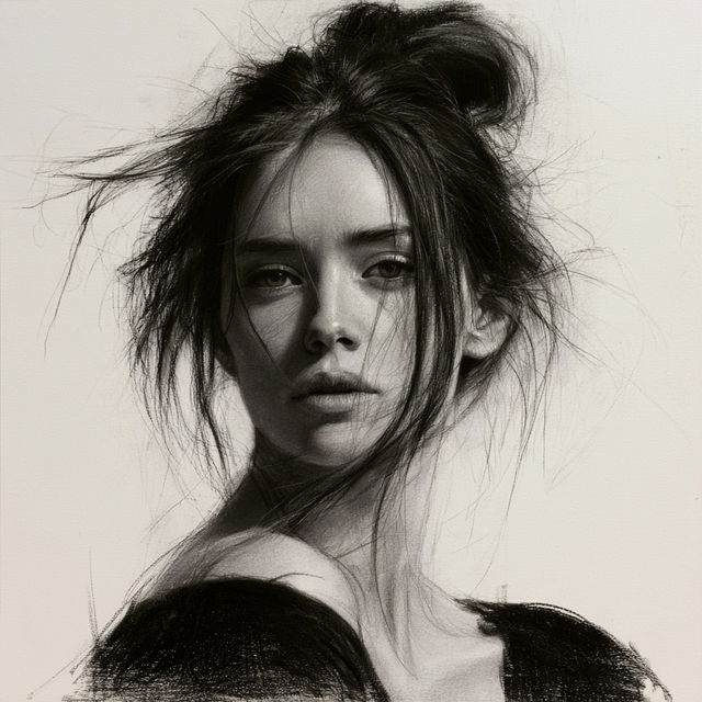 Charcoal drawing style, Midjourney V8.2, render 2 of 4