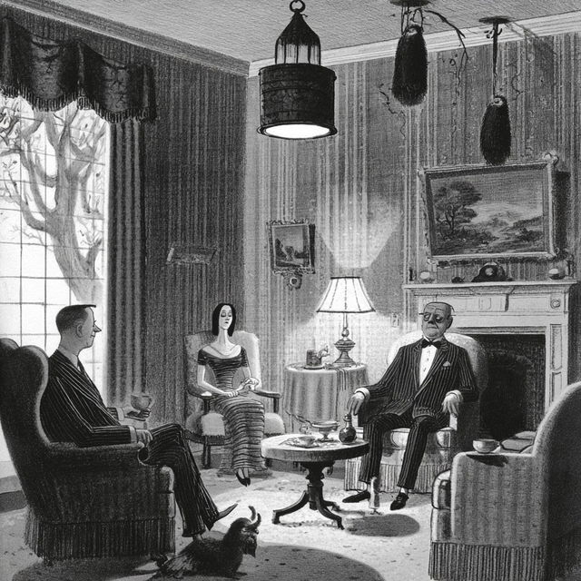 Charles Addams style, Midjourney V8.2, render 4 of 4
